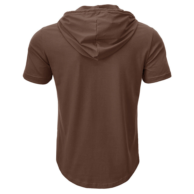 Sports Fitness Men's Short Sleeve T-shirt European and American Men's Hoodie Tops Foreign Trade American Henry Shirt