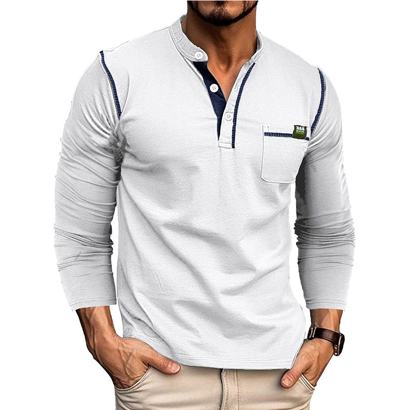 Men's long-sleeved t-shirts, men's henley shirts, Amazon color-blocked t-shirt tops