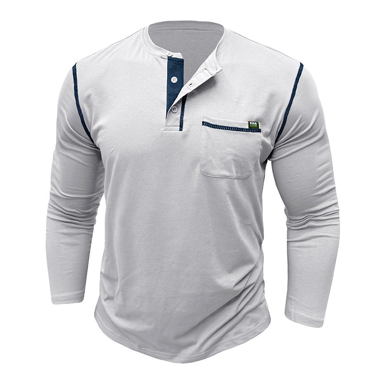 Men's long-sleeved t-shirts, men's henley shirts, Amazon color-blocked t-shirt tops