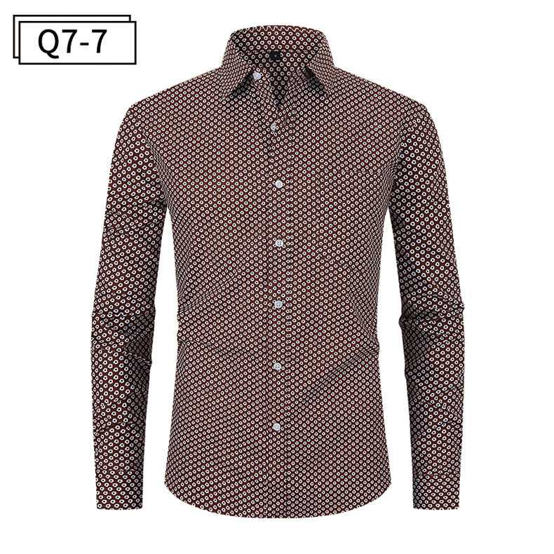 Printed inch shirt men's loose business American shirt top floral shirt