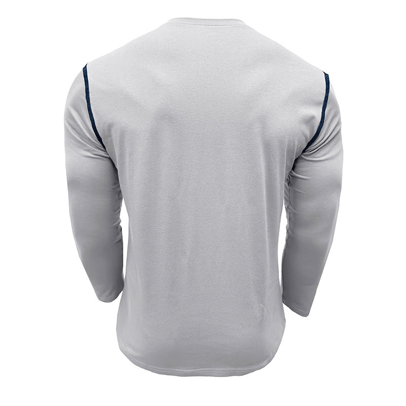 Men's long-sleeved t-shirts, men's henley shirts, Amazon color-blocked t-shirt tops