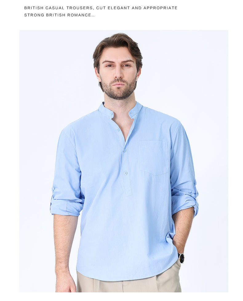 Spring Men's Casual Shirt Pure Cotton Long Sleeve American Retro Shirt