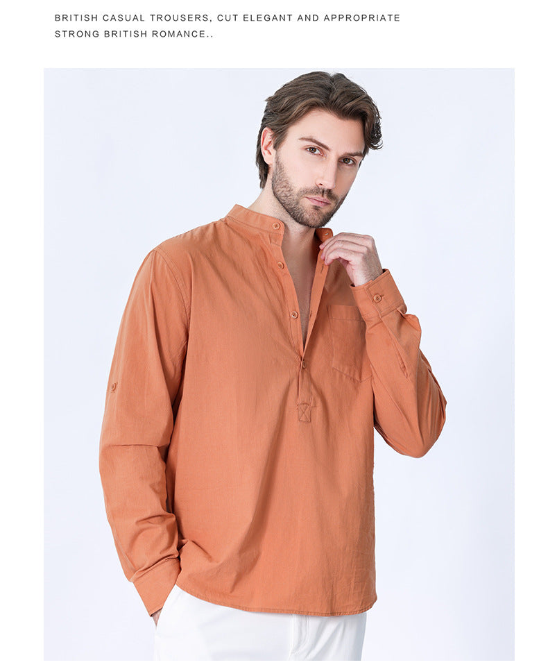 Spring Men's Casual Shirt Pure Cotton Long Sleeve American Retro Shirt
