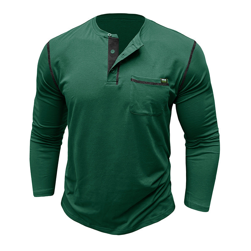 Men's long-sleeved t-shirts, men's henley shirts, Amazon color-blocked t-shirt tops