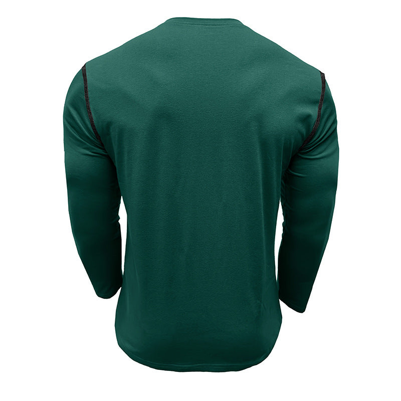 Men's long-sleeved t-shirts, men's henley shirts, Amazon color-blocked t-shirt tops