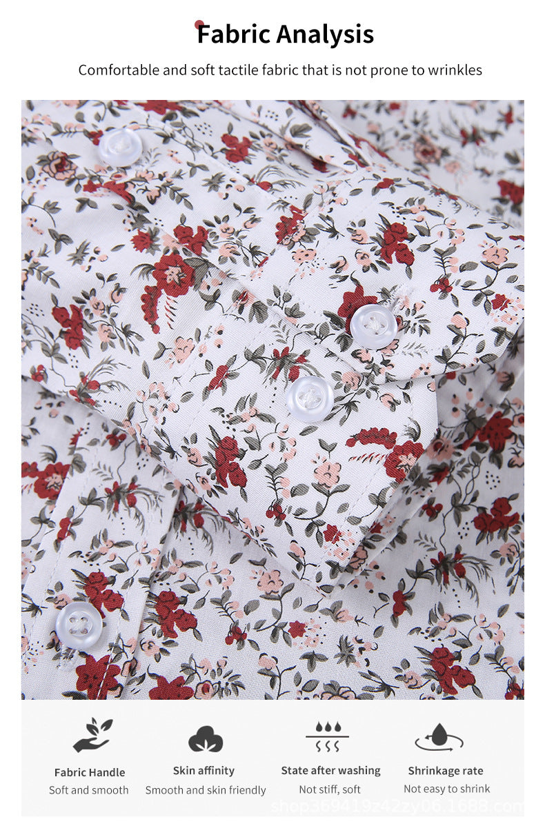 Printed inch shirt men's loose business American shirt top floral shirt