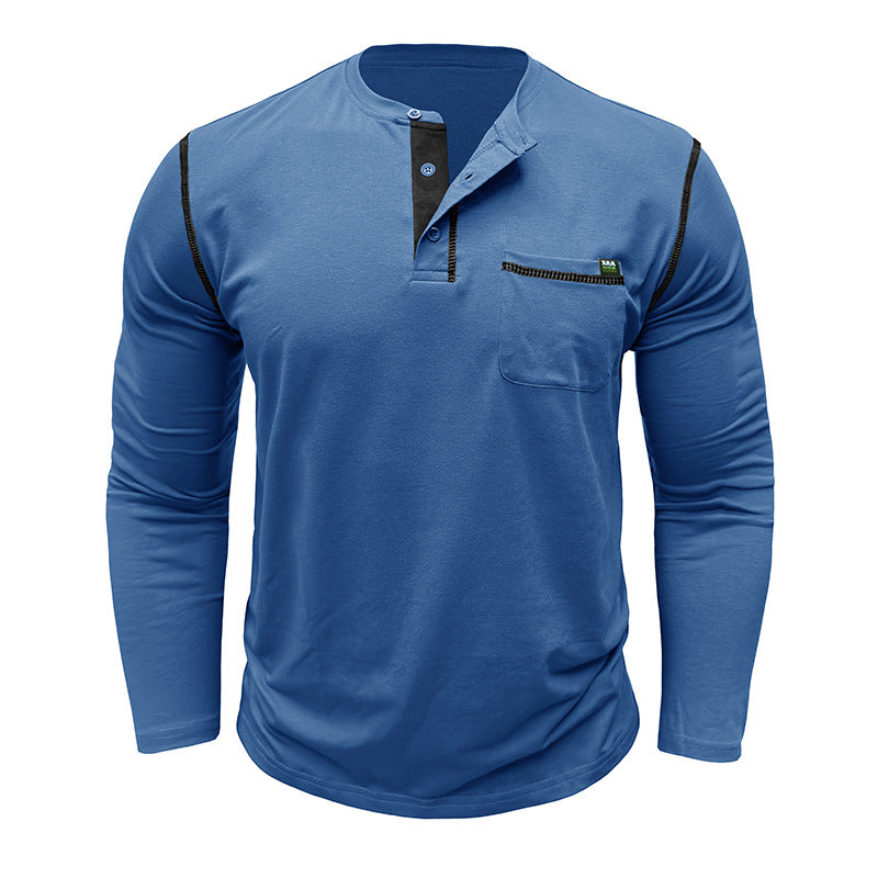 Men's long-sleeved t-shirts, men's henley shirts, Amazon color-blocked t-shirt tops