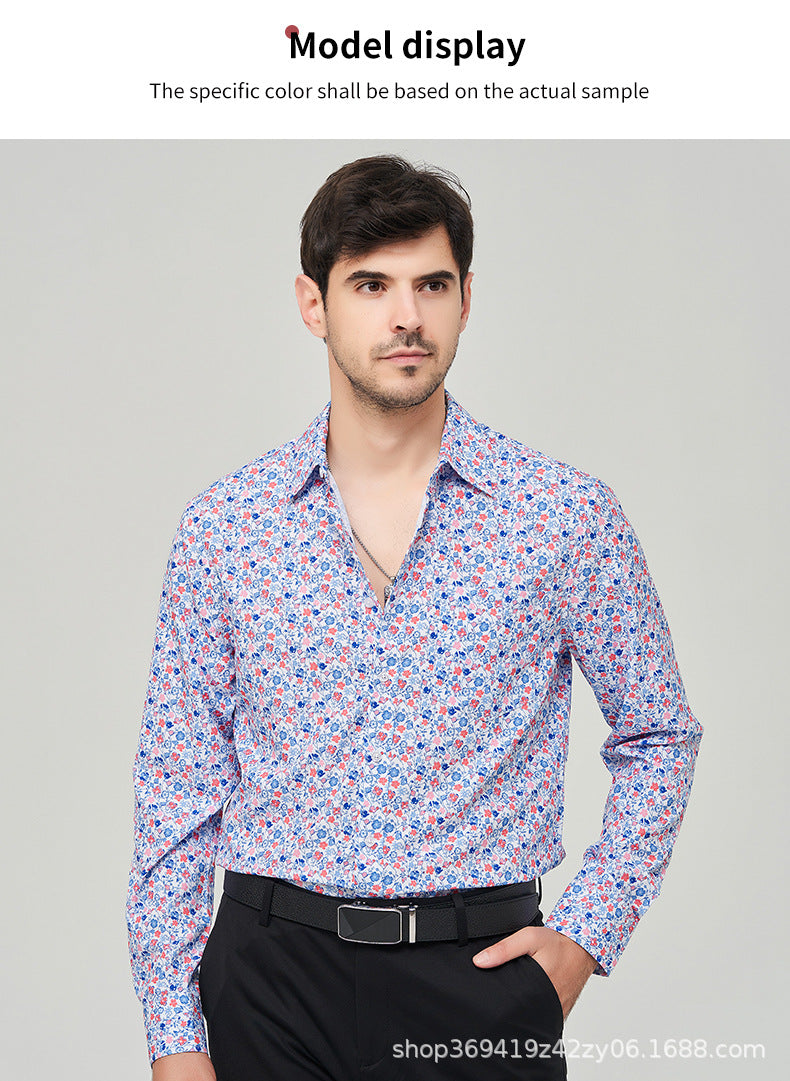 Printed inch shirt men's loose business American shirt top floral shirt