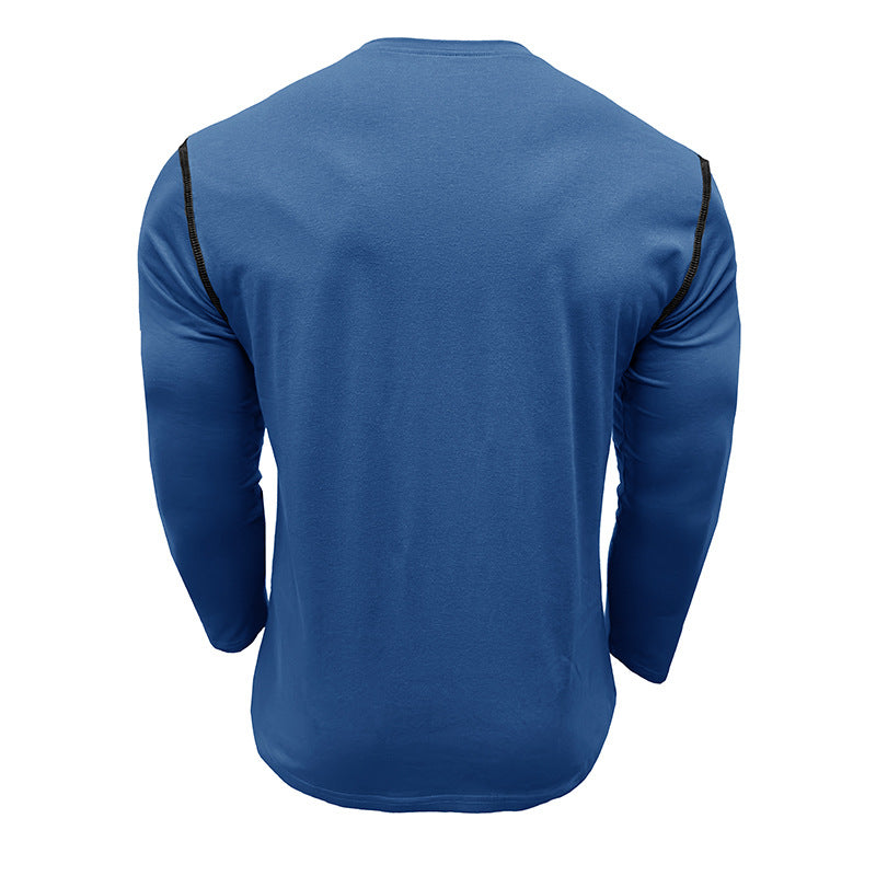 Men's long-sleeved t-shirts, men's henley shirts, Amazon color-blocked t-shirt tops