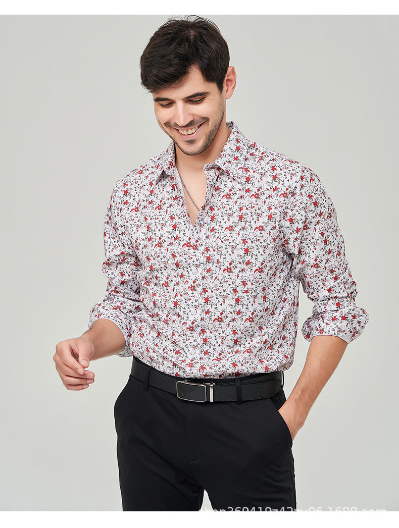 Printed inch shirt men's loose business American shirt top floral shirt
