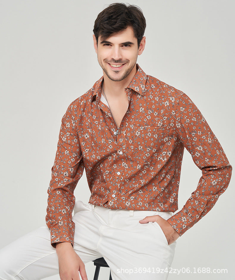 Printed inch shirt men's loose business American shirt top floral shirt