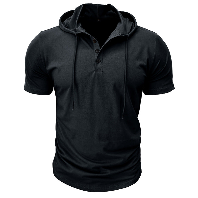 Sports Fitness Men's Short Sleeve T-shirt European and American Men's Hoodie Tops Foreign Trade American Henry Shirt