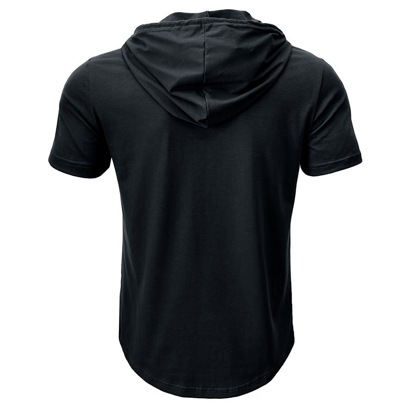 Sports Fitness Men's Short Sleeve T-shirt European and American Men's Hoodie Tops Foreign Trade American Henry Shirt