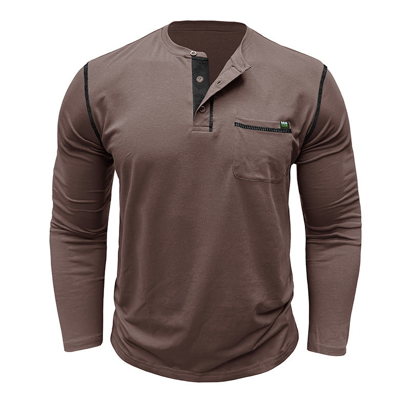 Men's long-sleeved t-shirts, men's henley shirts, Amazon color-blocked t-shirt tops