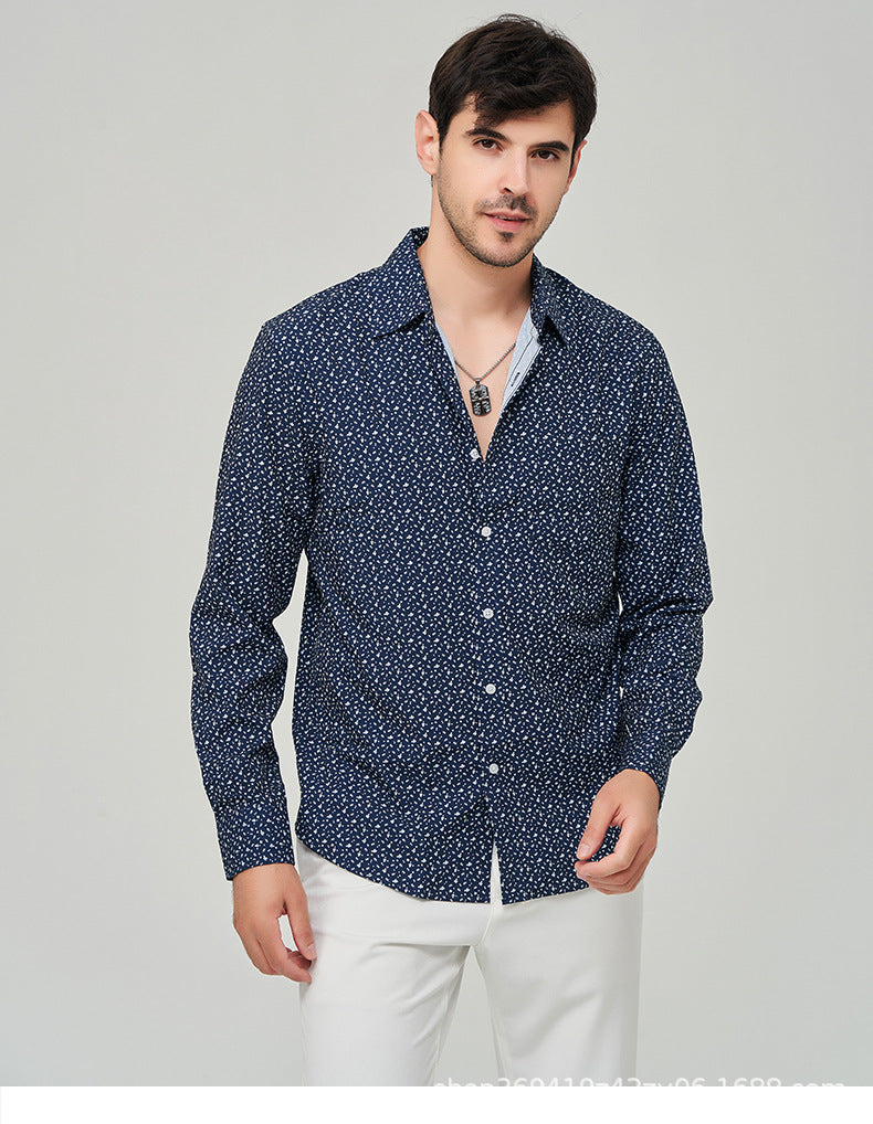 Printed inch shirt men's loose business American shirt top floral shirt