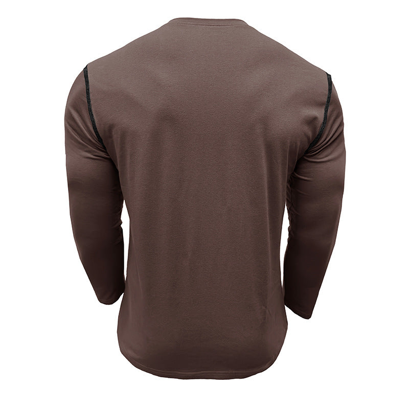 Men's long-sleeved t-shirts, men's henley shirts, Amazon color-blocked t-shirt tops