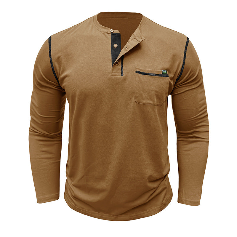 Men's long-sleeved t-shirts, men's henley shirts, Amazon color-blocked t-shirt tops