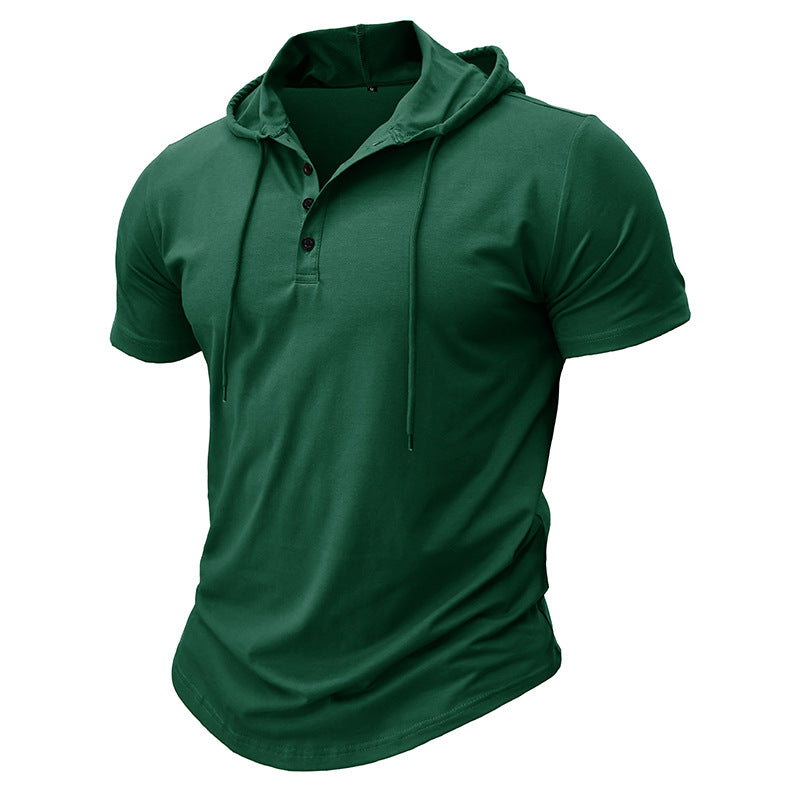 Sports Fitness Men's Short Sleeve T-shirt European and American Men's Hoodie Tops Foreign Trade American Henry Shirt