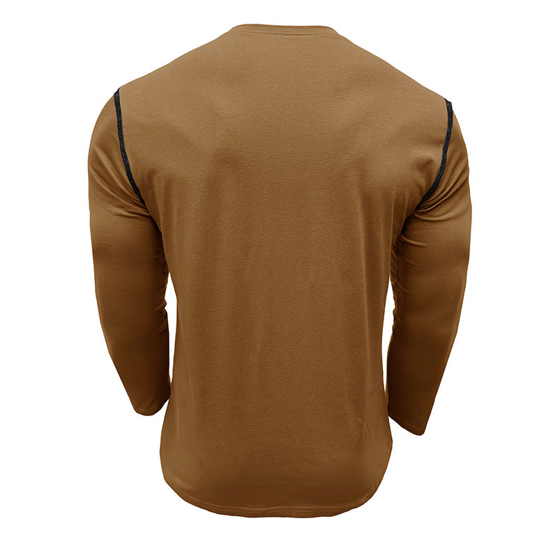 Men's long-sleeved t-shirts, men's henley shirts, Amazon color-blocked t-shirt tops