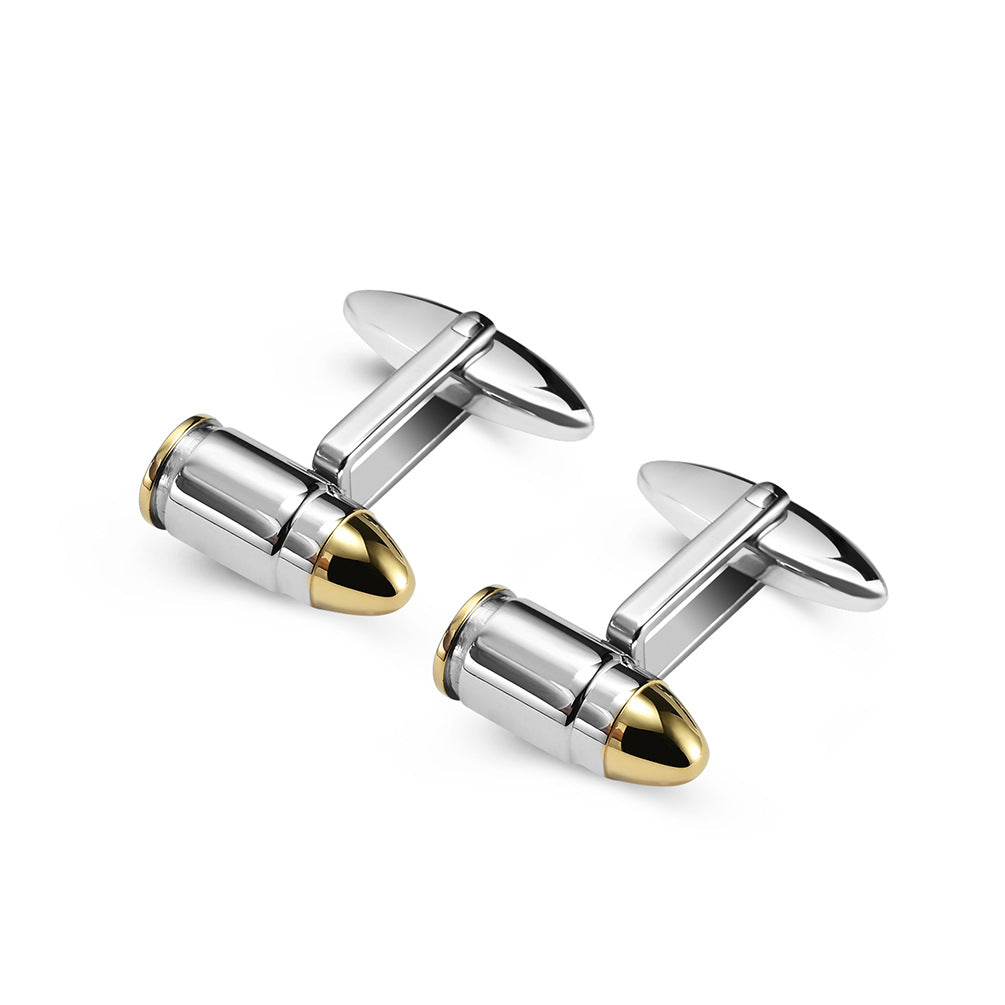 Creative bullet-shaped electric men's cufflinks, fashionable suit shirt stainless steel cufflinks