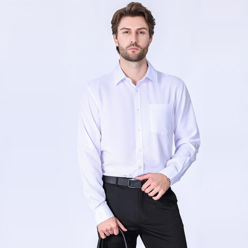 Men's long-sleeved high-end iron-free casual solid color stretch shirt