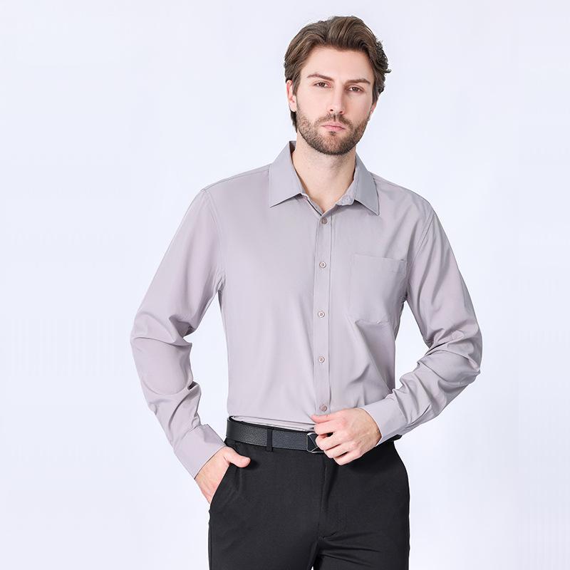 Men's long-sleeved high-end iron-free casual solid color stretch shirt