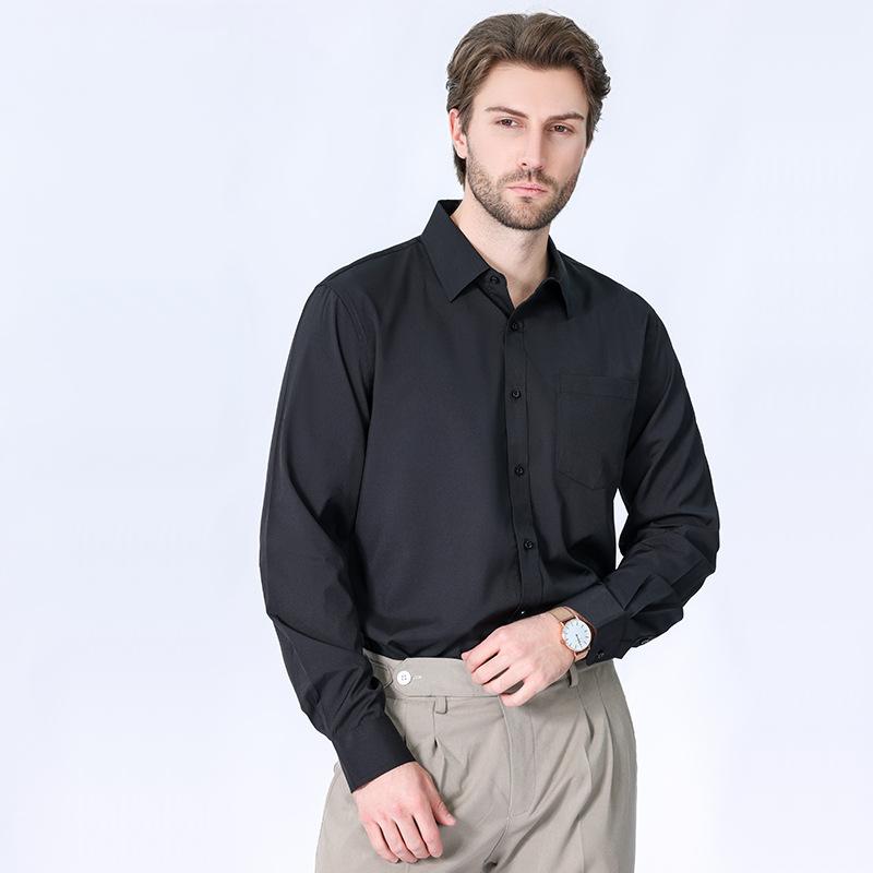 Men's long-sleeved high-end iron-free casual solid color stretch shirt
