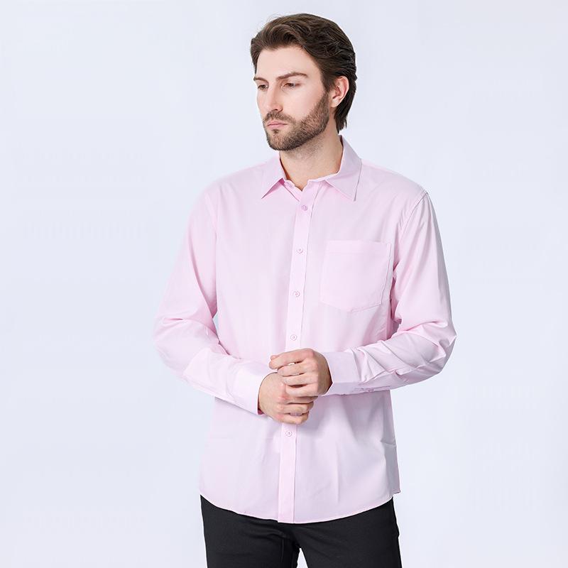Men's long-sleeved high-end iron-free casual solid color stretch shirt