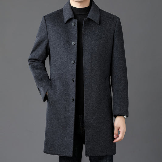 2025 Winter Double-sided Nylon Windbreaker Men's High-end Executive Men's Wool Coat Mid-length Lapel Warm