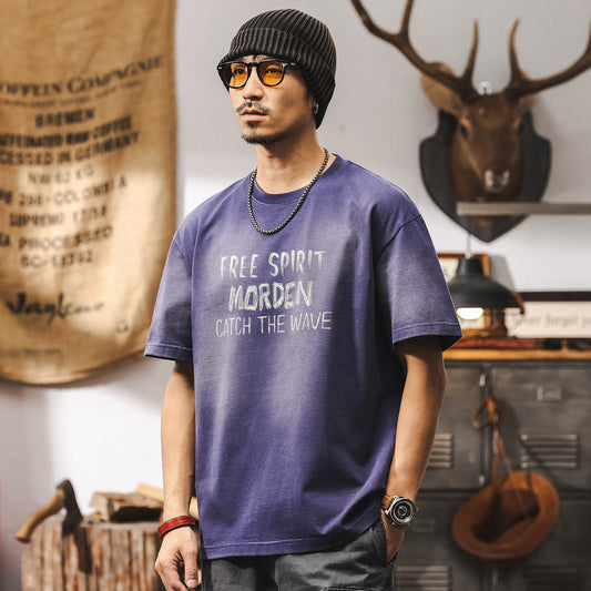 Gradient washed T-shirt men's short-sleeved summer trendy three-dimensional letter loose half-sleeved top