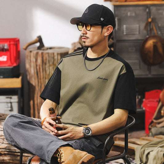 American retro short-sleeved men's summer heavyweight T-shirt men's loose trendy tops men
