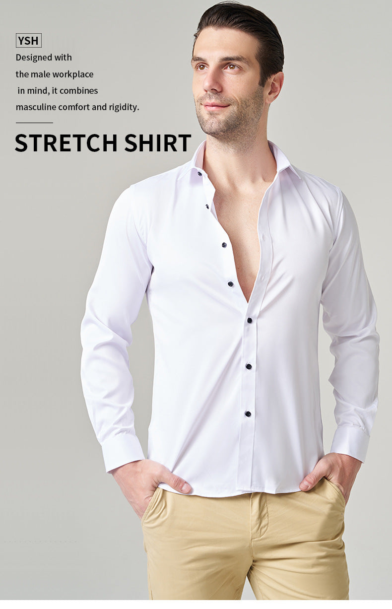 2025new business commuting men's white shirt solid color workwear long-sleeved shirt