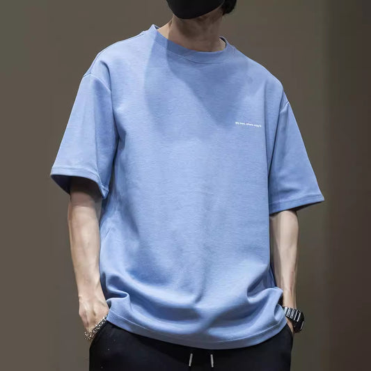 Half-sleeved 300g tops for men, plus-size summer Japanese-style all-match white men's T-shirt
