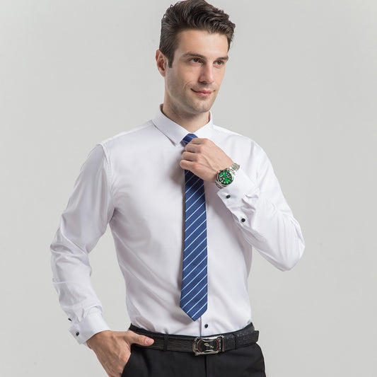 Long-sleeved solid color business high-end commuting loose workwear white shirt formal men