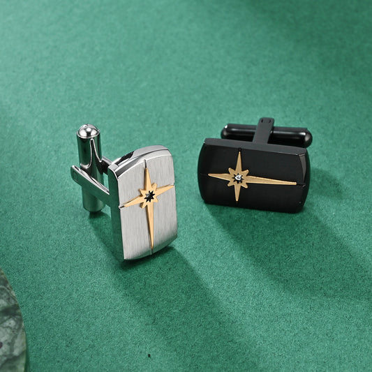 Original selection of popular simple beveled six-pointed star embellished stainless steel men's fashionable business French cufflinks