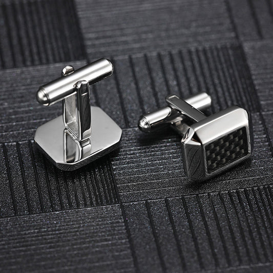 New Men's Carved Grooved Oil-filled Titanium Steel French Simple Suit Cufflinks High-end French Decorative Buttons