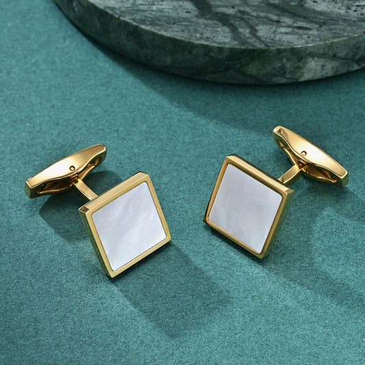 Men's simple square cufflinks with white shells, cuff nails, French business suit shirt buttons