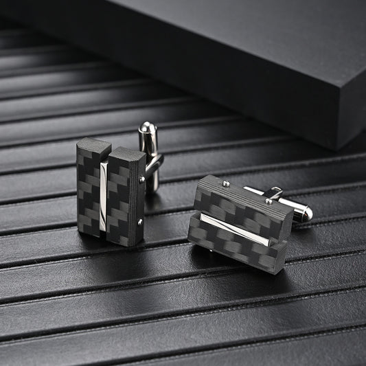 Stainless steel combined with solid carbon fiber cufflinks for European and American men's suit shirt cufflinks