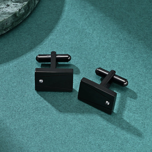Square-lined CNC inlaid stone-plated black stainless steel cufflinks French business suit shirt men's cufflinks
