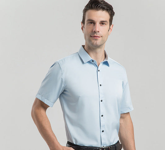 Solid color elastic business commuting simple short-sleeved shirt work clothes men's top white shirt large size