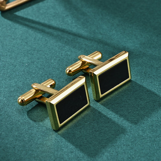 Shirt simple four-sided faceted black agate men's cufflinks collar button stainless steel metal cufflinks