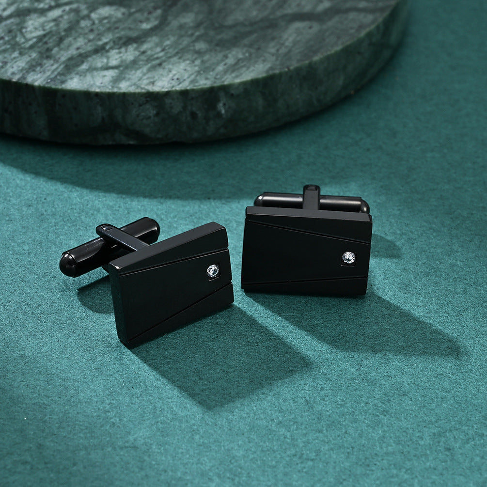Square-lined CNC inlaid stone-plated black stainless steel cufflinks French business suit shirt men's cufflinks