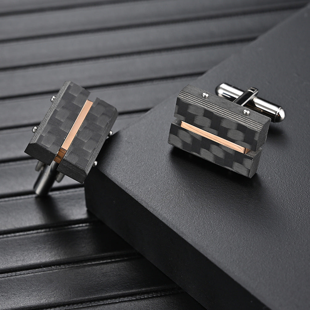 Stainless steel combined with solid carbon fiber cufflinks for European and American men's suit shirt cufflinks