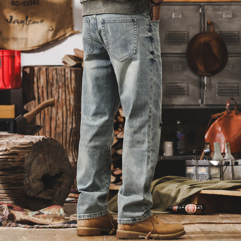 Spring 2025 new trendy brand scratched straight pants men's washed casual pants