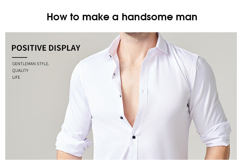 2025new business commuting men's white shirt solid color workwear long-sleeved shirt