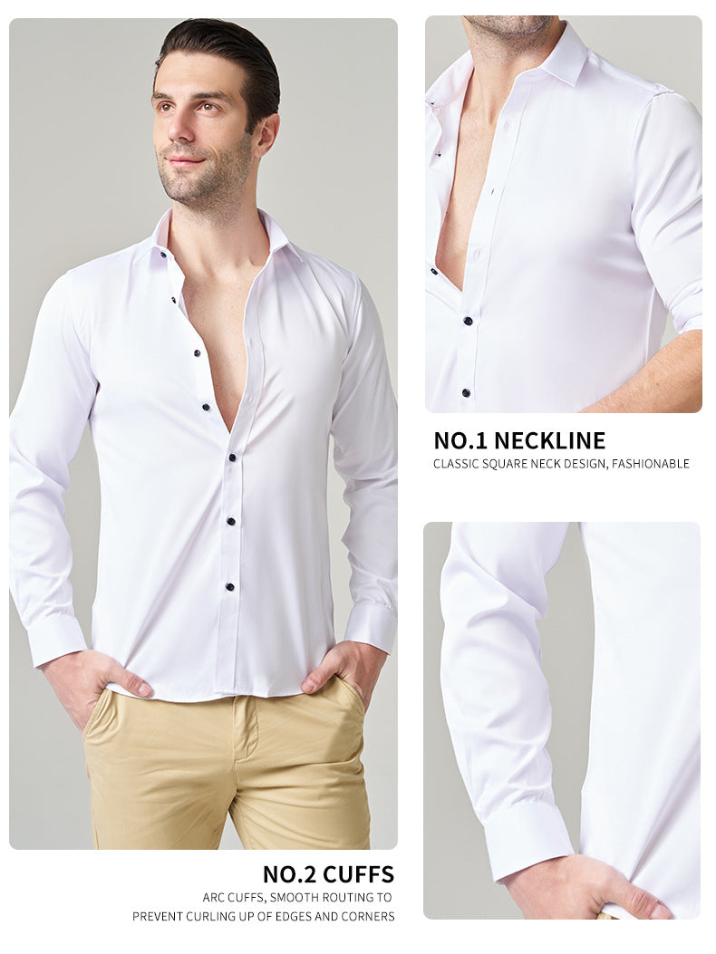 2025new business commuting men's white shirt solid color workwear long-sleeved shirt
