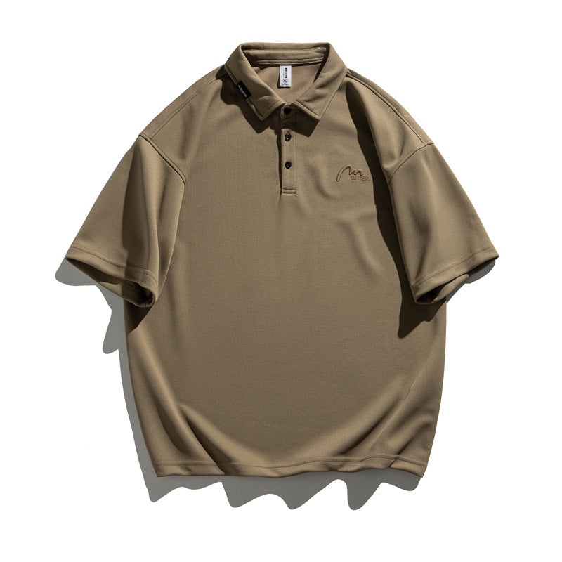 Short-sleeved polo shirt for men in summer, loose lapel half-sleeved t-shirt, American trendy brand embroidered polo shirt T