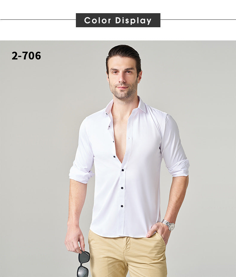 2025new business commuting men's white shirt solid color workwear long-sleeved shirt