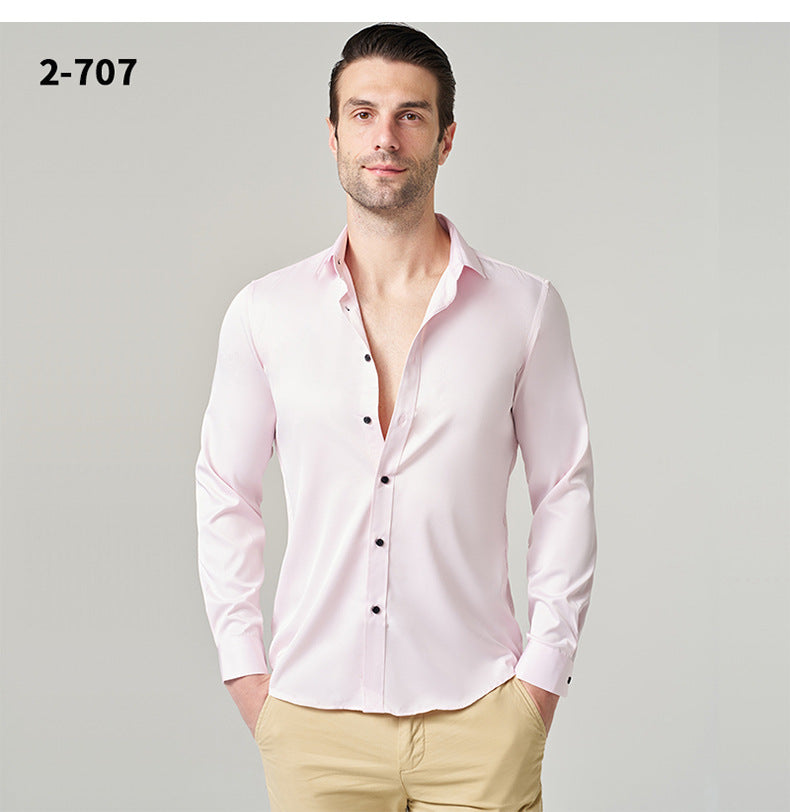 2025new business commuting men's white shirt solid color workwear long-sleeved shirt