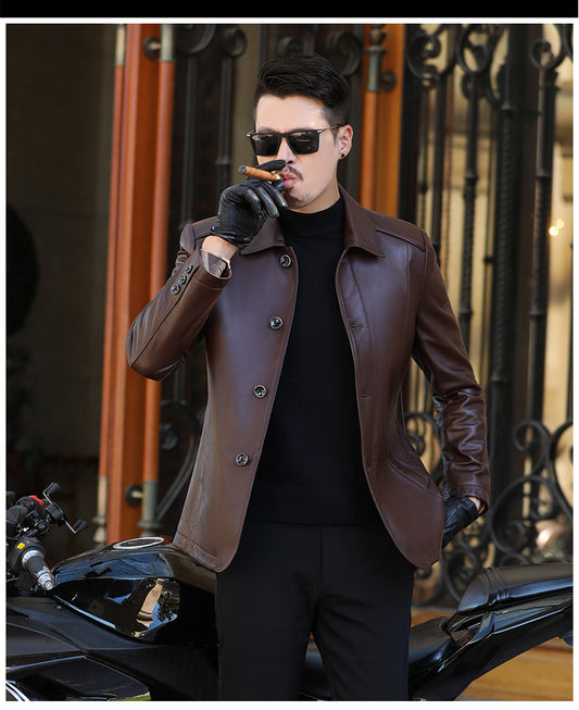 2025 Autumn and Winter First Layer Sheepskin Leather Jacket Men's Genuine Leather Jacket Short Leather Coat